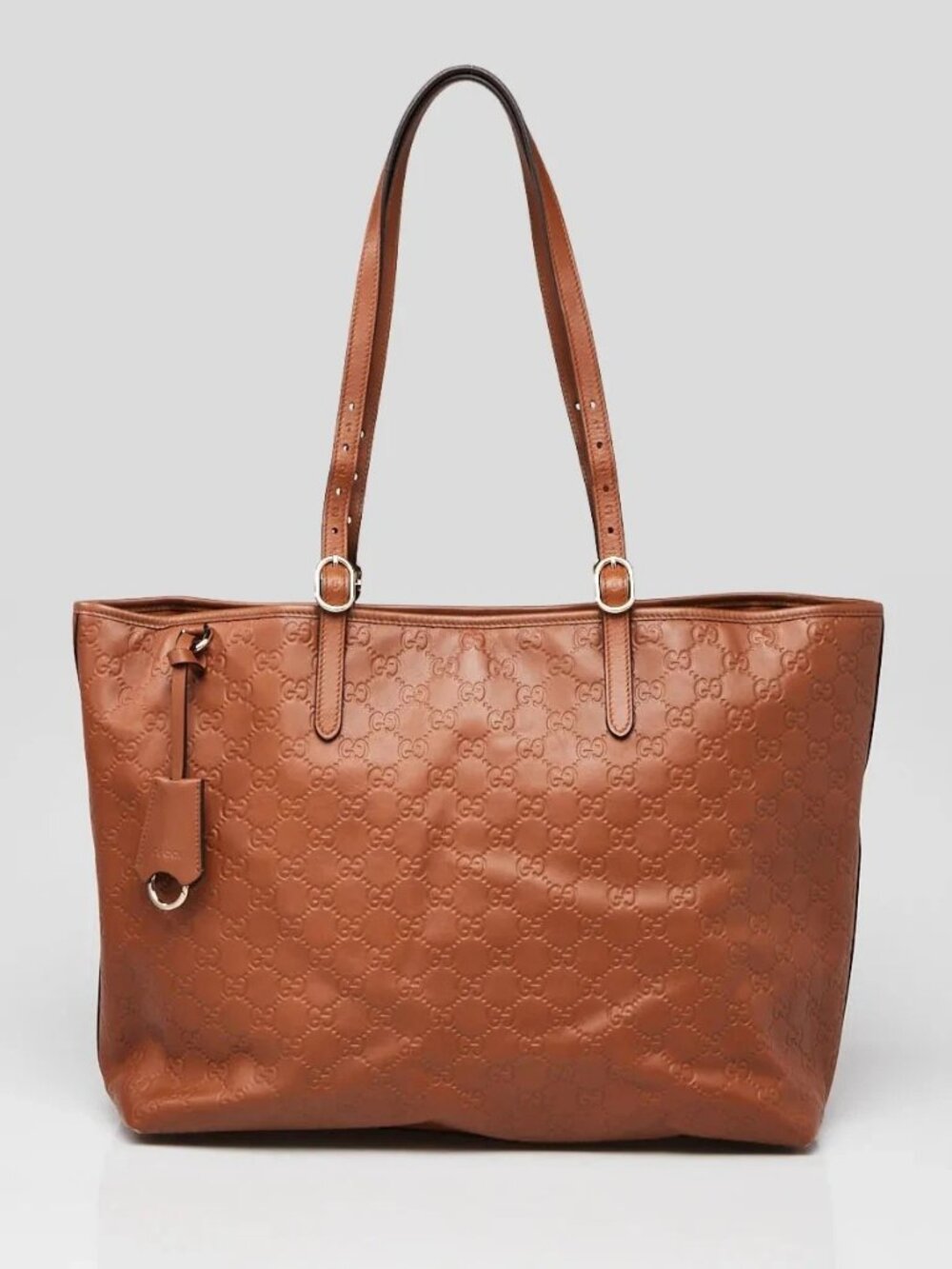 Gucci Brown GG Embossed Leather Large Emblem Tote Bag